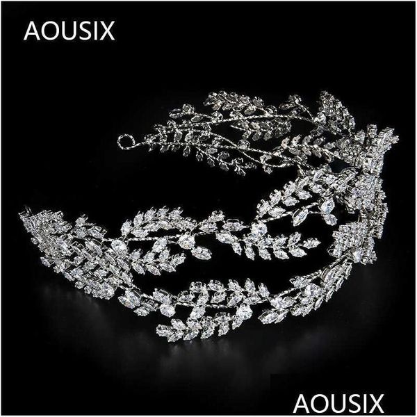 Haarschmuck Mode Damen Kopfschmuck mit Würfel Zirkon Großhandel Brautaccessoires Blätter Krone Kopfschmuck Tiaras 210616 Drop Delive Dhfpr