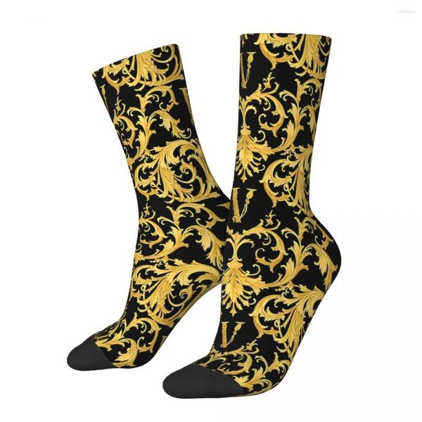 Herrensocken Lustige Verrückte Socke Für Männer Vintage Luxus Harajuku Goldener Löwe Und Damast Qualitätsmuster Gedruckt Crew Casual Geschenk