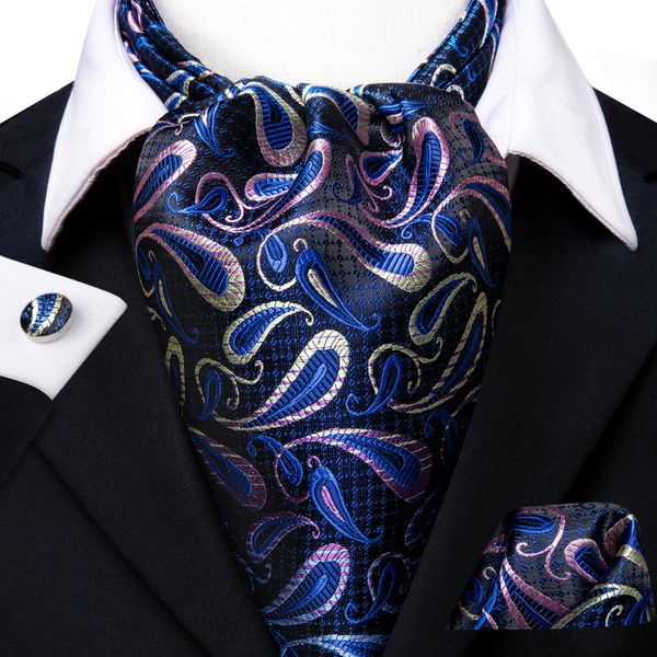 Krawatten Hi-Tie Luxuriöse Paisley-Krawatte für Herren, Einstecktuch, Manschettenknöpfe und Ascot-Schal-Krawatte, modisches, lässiges Ascot-Krawatten-Krawatten-Set für Herren 231013