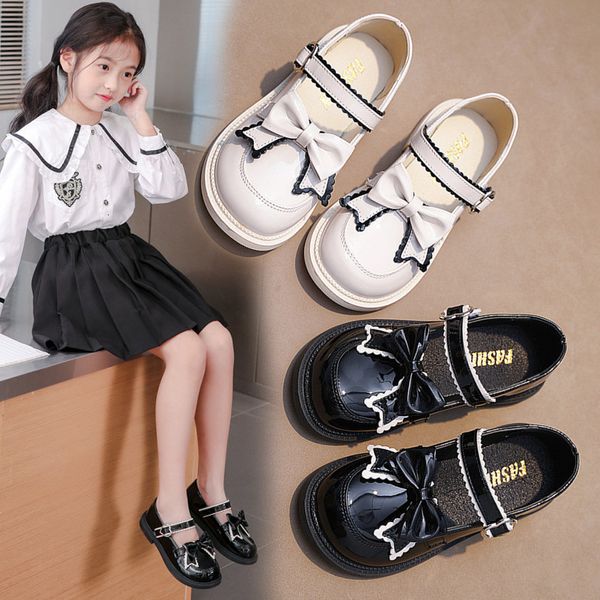 Sapatilhas meninas sapatos de couro para crianças vestido de casamento princesa escola crianças verão arco nó preto sandálias estudante moda coreana 230922