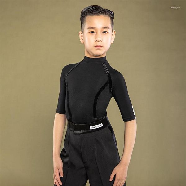 Ropa de escenario Camisa de baile latino Niños Cuello alto Manga media Ropa de práctica Competencia Tops Cha Rumba Ballroom Tango BL57682735