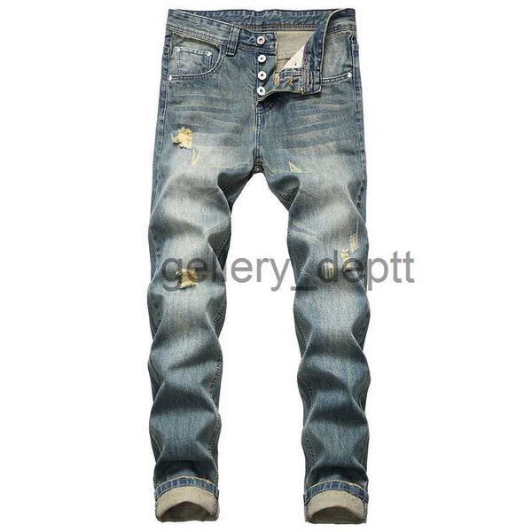 Jeans da uomo Denim rovinato classico marea Jeans di marca moda uomo allentato dritto retrò lungo quattro stagioni strappato marea di grandi dimensioni J230922