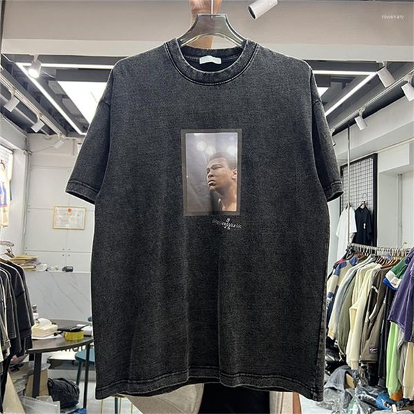 Erkek Tişörtleri 2023SS Portre Baskılı T-Shirt Erkek Kadınlar Yüksek Sokak Ağır Derecesi Retro Yıkama Eski Gömlek Büyük Hip Hop Kısa Kollu Tee