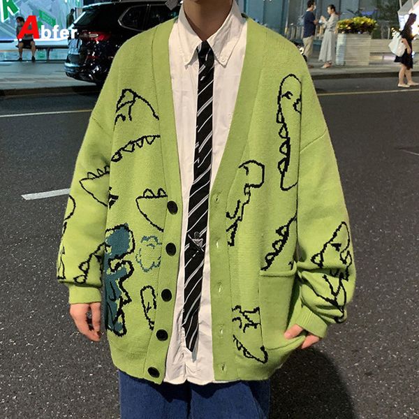 Suéter dos homens Abfer Outono Oversize Cardigan Homens Malha Dinossauro Camisola Streetwear Solto Masculino Mulheres Casaco Doodle Hip Hop Padrão Inverno 230922