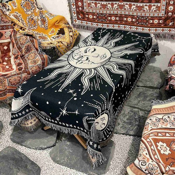 Coperte Coperta da campeggio europea Copridivano Sun Moon Coperta da divano Boho Decorazioni per la casa Copriletto multifunzionale Tovaglia da picnic all'aperto HKD230922