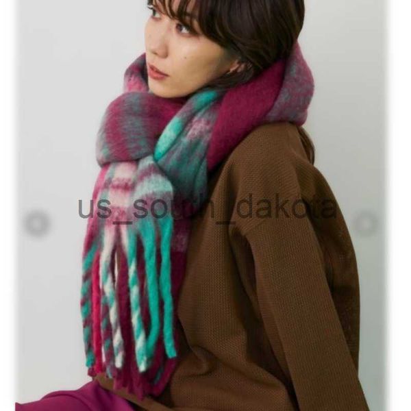 Lenços inverno dupla face arco-íris xadrez cachecol colorido quente borla xale mohair escovado pescoço unisex x0922