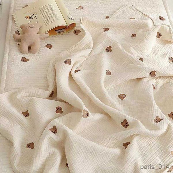Cobertores swaddling bebê recém-nascido cobertor urso bordado crianças dormir cobertor de algodão acessórios de cama