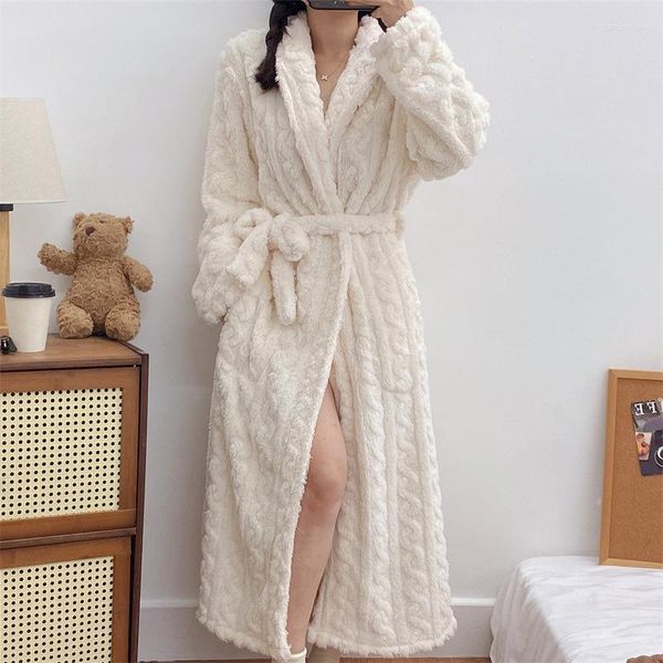 Mulheres sleepwear engrossado flanela camisola mulheres outono inverno sexy doce quente longo robe lingerie íntima lapela colarinho roupas de casa