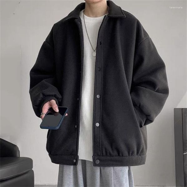 Jaquetas masculinas casacos homens casuais coreano streetwear engrossar outerwear turn-down colarinho single-breasted selvagem solto 2024