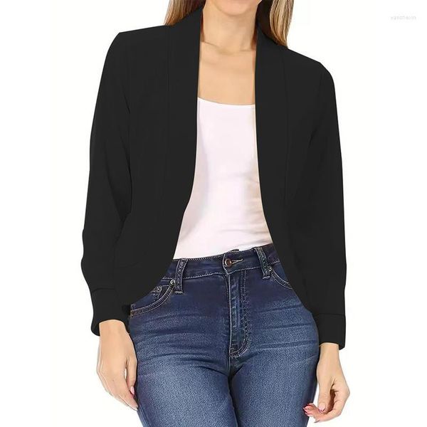 Jaquetas femininas blazers senhoras jaqueta cardigan manga longa topos sem botões simples preto branco vermelho azul moda feminina todo o casaco de jogo