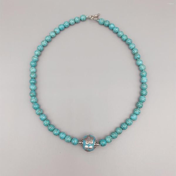 Подвески FoLisaUnique, 8 мм, бирюзовое ожерелье для женщин, подарок на день рождения, 18 мм, античное серебро, синяя эмалированная бусина, колье, повседневное ювелирное изделие