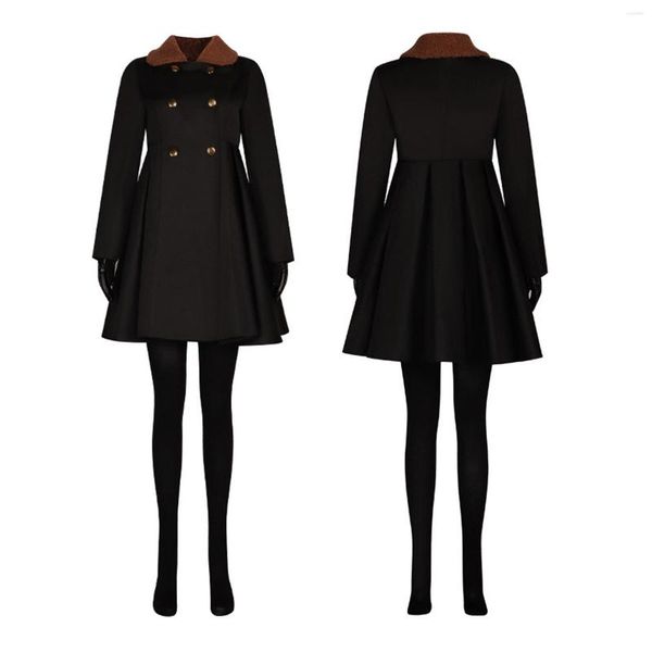 Женские куртки, женская черная куртка, перчатки, комплект пояса, однотонное пальто COS, колготки, костюм для вечеринки на Хэллоуин, эффектная одежда для девочек, повседневная одежда