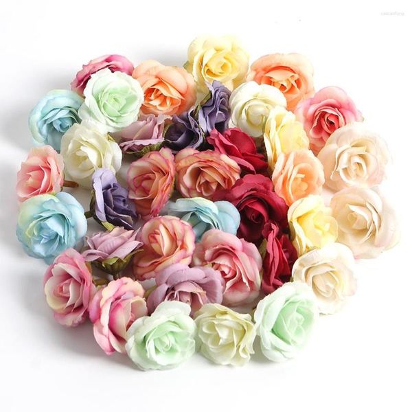 Flores decorativas 10/20 pçs rosa cabeças artificiais 3.5cm falso para decoração de casa jardim decoração de casamento diy artesanato guirlanda acessórios