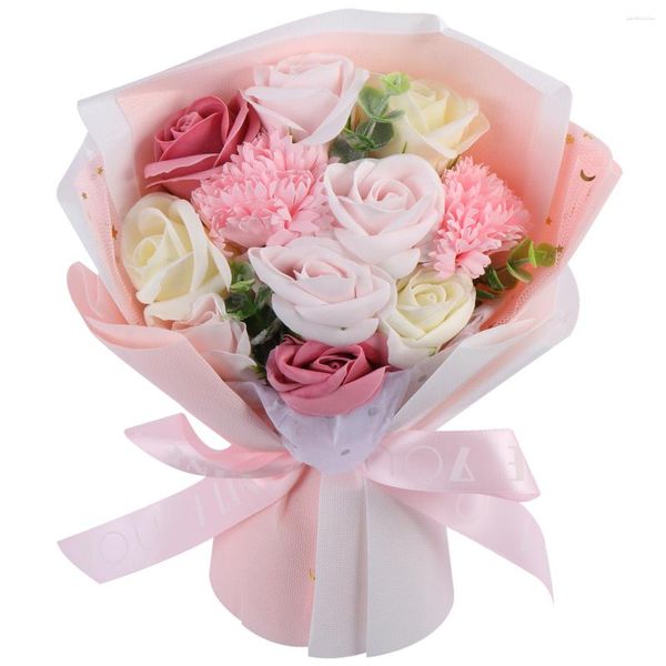 Flores decorativas sabão flor simulação rosa buquê presente cravo pacote menina floral perfumado banho conjunto de óleo essencial pétalas artificiais