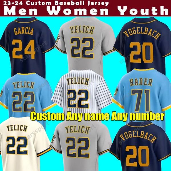 2023 Maglie da baseball S-4XL 22 Maglie Christian Yelich 24 William Contreras Willy Adames Milwaukee Corbin Burnes Rowdy Tellez Hunter Renfroe Robin Yount Brew Crew