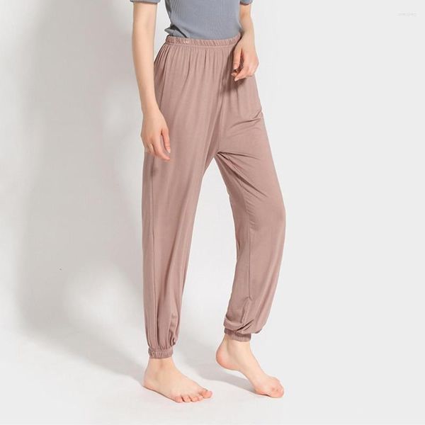 Calças de dormir femininas calças de dormir primavera verão modal confortável cintura alta elástica magro casa calças harem