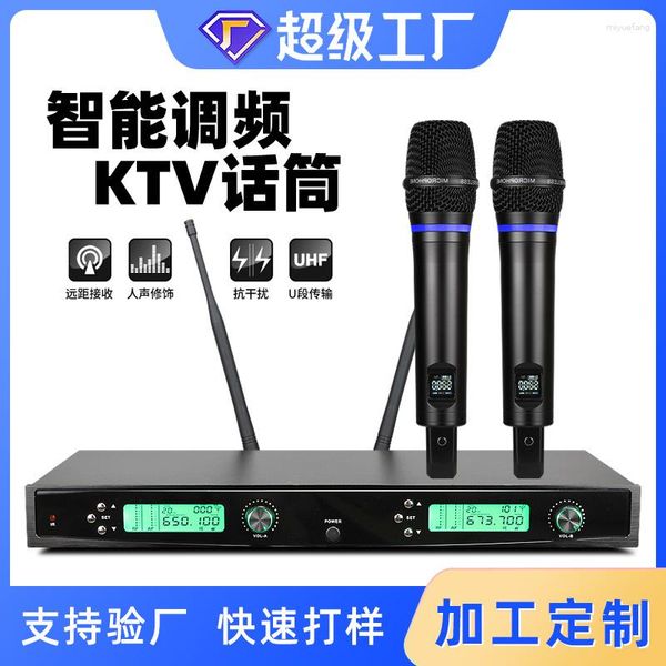 Microfoni Microfono wireless professionale FM Banda U One Drag Two Karaoke Stage KTV Bobina mobile portatile Batteria al litio ricaricabile Microph