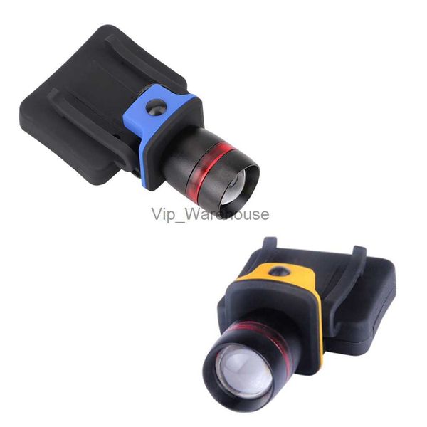 Lâmpadas de cabeça clip-on farol cabeça tocha caça correndo lanterna 3 modos bateria operado farol ao ar livre suprimentos azul hkd230922