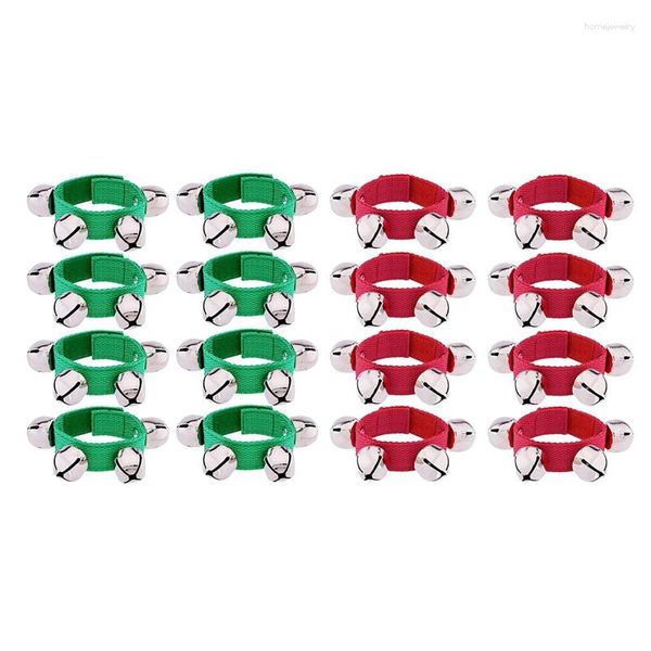 Filo 16 pezzi Campane da polso natalizie Campane Braccialetti rosso verde Campana per feste per bambini