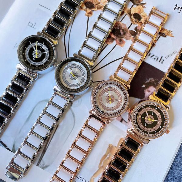 Designer de alta qualidade feminino Movimento de quartzo totalmente automático Banda de cerâmica de aço inoxidável 36mm Diamante Dial Sapphire Glass Fashion Watch