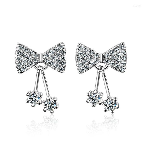 Orecchini pendenti in argento sterling 925 stile moda orecchino fiocco carino zirconi per ragazza regalo di compleanno fascino di nozze Stud Eardrop