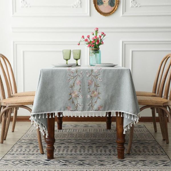 Toalha de mesa bordada toalha de mesa retangular imitação de algodão e tecido chá de linho para piquenique jardim sala de jantar
