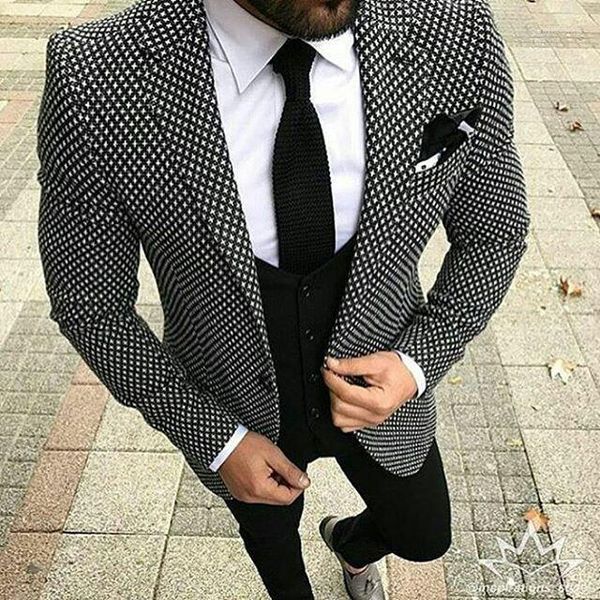 Ternos masculinos 2023 estilo de marca preto branco floral padrão terno fino ajuste noivo smoking 3 peça personalizado baile blazer terno masculino