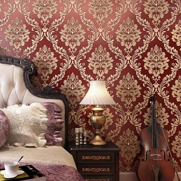 Wallpapers 10m luxo estilo europeu não tecido papel de parede tv fundo decoração clássico 3d em relevo rolo de papel de parede estofamento