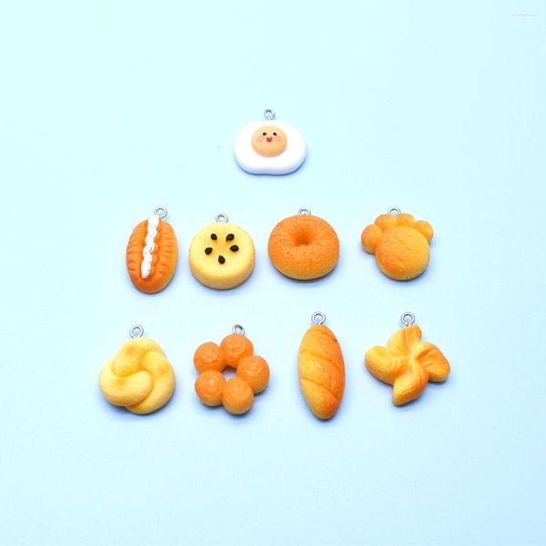 Encantos 10 pçs simulação dos desenhos animados bolos bonitos pães sorriso ovos diy jóias artesanais para brinco colar