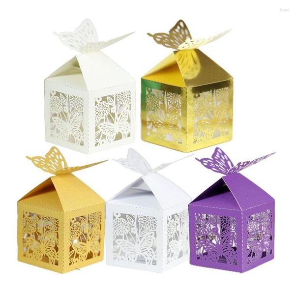 Geschenkpapier 50 Stück lasergeschnittene hohle Schmetterlingswagen-Süßigkeitsschachtel Hochzeitsbevorzugungspaket Tasche Weihnachten Geburtstag Partyzubehör