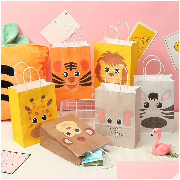 altre forniture per feste per eventi sacchetti di carta da 5 pezzi safari nella giungla zoo di animali buon compleanno regalo per bambini sacchetti per imballaggio di caramelle decorazioni per baby shower dhrnx