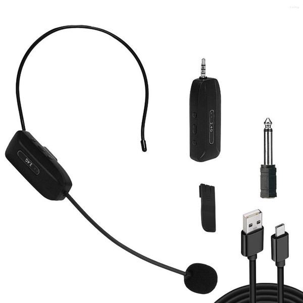 Microfones 2.4G Microfone sem fio Headset 165ft Faixa 1/4''1/8'' Plugue Lavalier Microfone portátil 3 em 1 para alto-falante