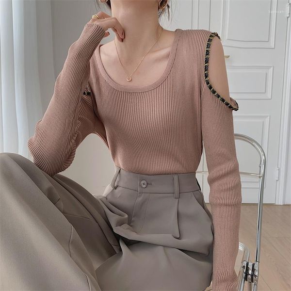 Damenpullover Französisch Chic Hollow Out Design Sexy Strickpullover Frauen Frühling Herbst Winter Dame Mode Lässig Niedlicher Pullover Großhandel