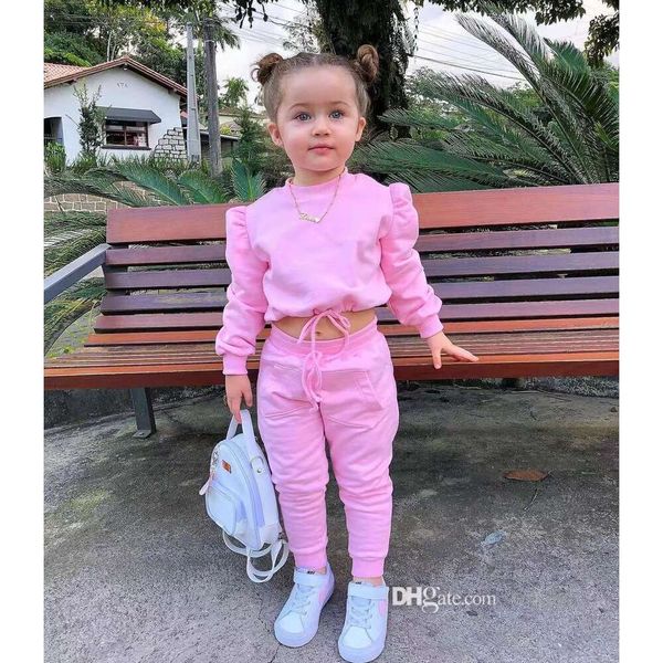 Soild Kids Trailsuit Girl İki Parça Set Kıyafet Spor Giyim Uzun Kollu Mahsul Üst Hoodie ve Pantolon Setleri 2023 Moda Bahar Sonbahar Bebek Kız Giysileri Takım 1-8 yıl