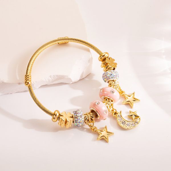 Bangle Ll Trendy Gold Color Star Moon Charme Pulseira Bonito Urso Coração Aço Inoxidável Aberto 230922