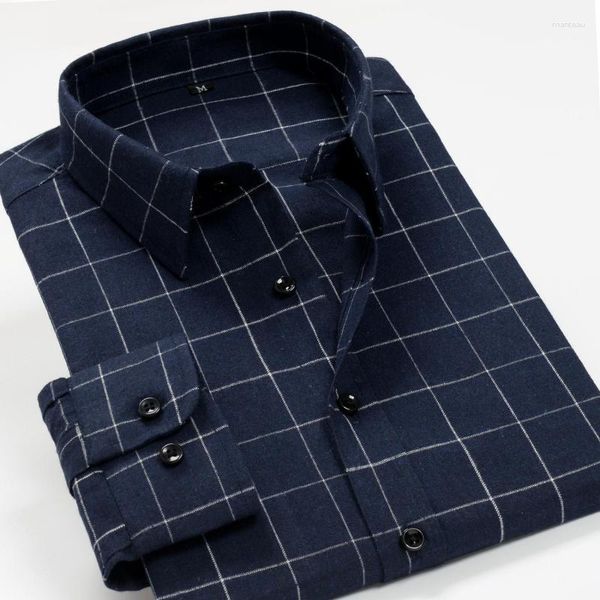 Camisas casuais masculinas camisa de botão confortável manga longa de alta qualidade bolso único remendo fácil cuidado inteligente XXL-10XL