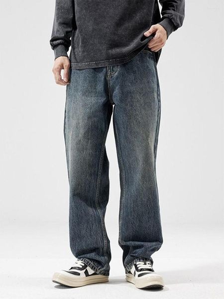 Erkek kot pantolon yıkanmış yaşlı erkekler sonbahar kış çok cepli gevşek düz fermuar pantolon gündelik çok yönlü artı boyutu pantolon