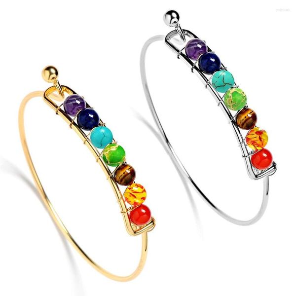 Bangle 6mm Bead Stone Colorido Pulseira Artesanal Ametista Ágata Vermelha Yoga Chakra Energia para Mulheres Jóias Presente