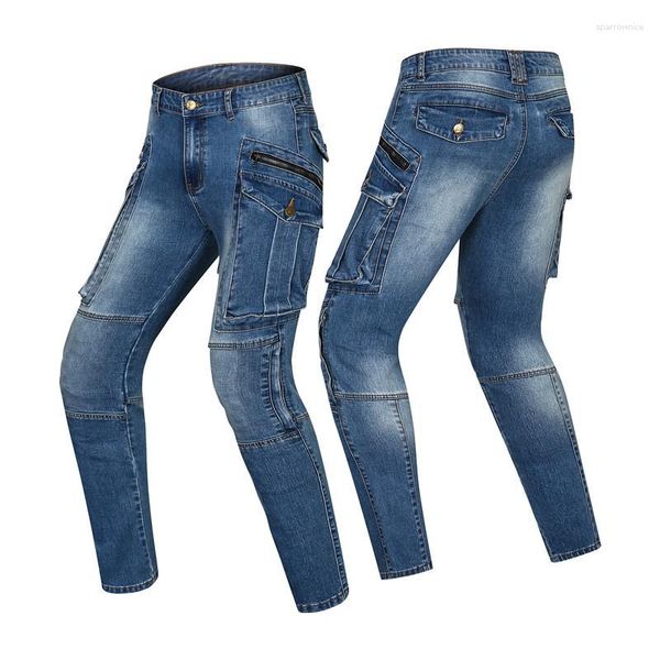 Мужские джинсы Four Seasons, мужские брюки на молнии для езды на мотоциклах, повседневные классические однотонные защитные брюки со съемными подушечками