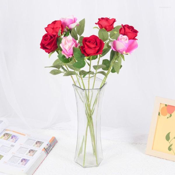Fiori decorativi Rosa artificiale Single Feel Flanella Decorazione di nozze per la casa San Valentino Tenendo falso