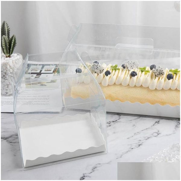 Envoltório de presente Caixa de embalagem de rolo de bolo transparente com alça Eco-Friendly Clear Plastic Cheese Baking Swiss Roll1 Drop Delivery Home Ga Otrip