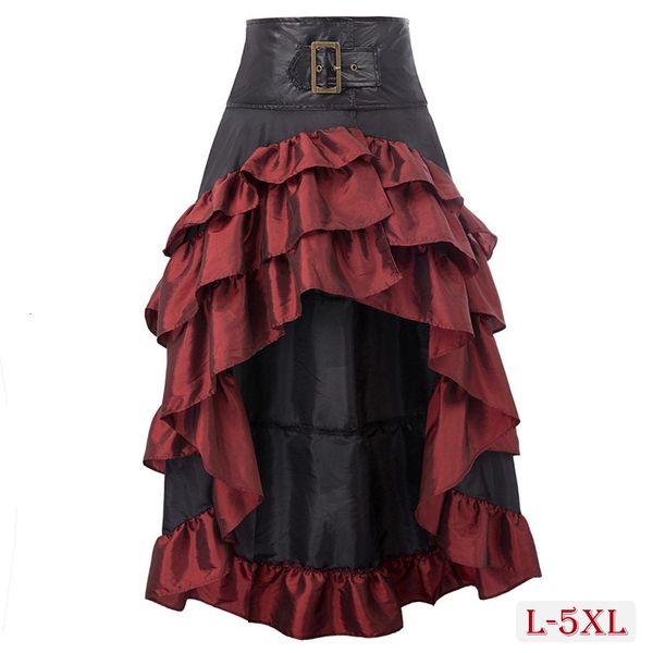 Saias elegantes plus size mulheres saia de couro 5xl plus senhoras retalhos babados festa de aniversário saias com cinto cosplay saias femininas 230923