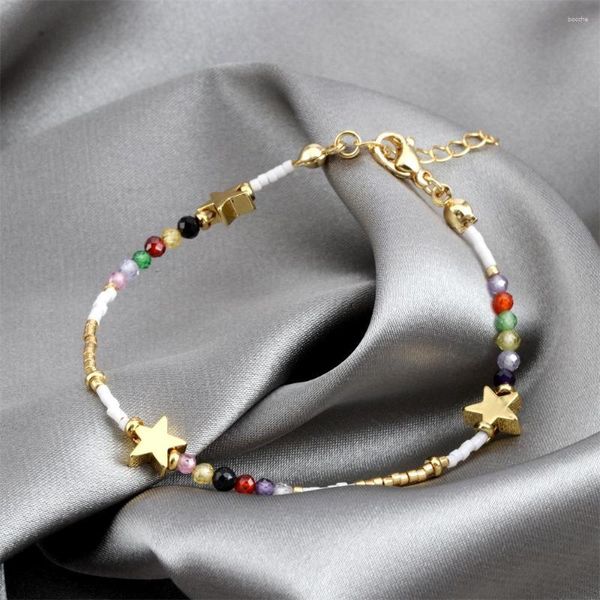 Strand vlen banhado a ouro estrela coração pulseira delicada miyuki pulseiras finas para mulheres corrente zircon pulseras jóias