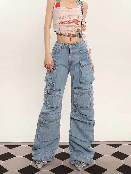 Damenhosen Capris Grunge Punk High Street Style Übergroße Cargo-Jeans Frauen Frühling Herbst Y2K Koreanische Mode Taschen Lose Denim Boyfriend-Hosen 230922