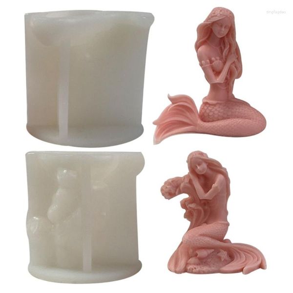 Moldes de cozimento Vela Molde de Silicone Durável 3D Sereias Scenteds Resina Ornamentos DIY Emplastros Aromaterapias