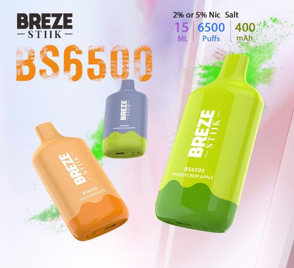 NOVO Breze Stiik BS6500 Puffs E Cigarros 2%/5% Bobina de malha Caneta Vape descartável com bateria recarregável de 400mAh 15ml Breeze