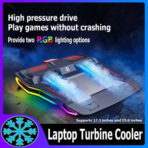 Almofadas de resfriamento para laptop Gaming Laptop Turbine Cooler RGB Light Strip Ventilador de turbina dupla Super silencioso 3000RPM suporta 15,6 17,3 polegadas para laptop L230923