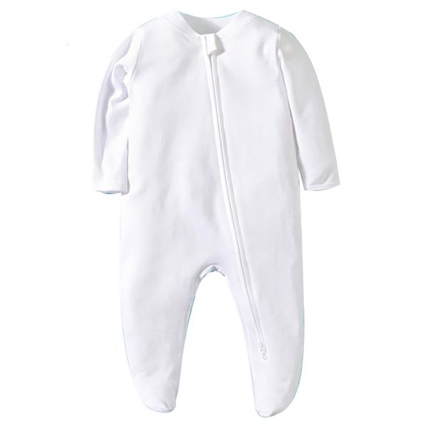 Macacões nascidos com pés pijamas zíper menina e menino macacão manga longa macacão algodão sólido branco moda 0-12 meses roupas de bebê 230923