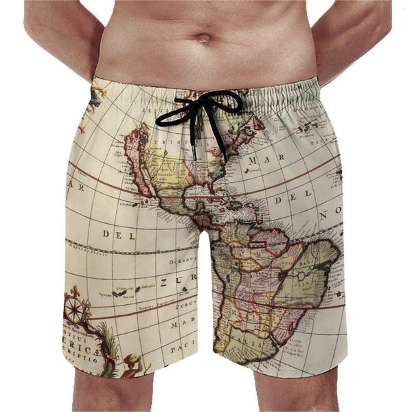 Shorts masculinos mapa das américas bonito troncos de natação vintage homem rápido seco esportes de alta qualidade calças curtas oversize