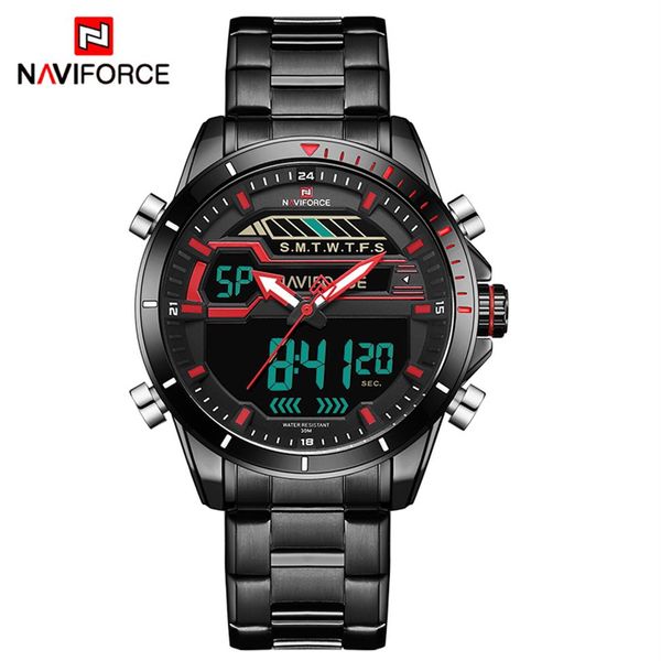 Top marca de luxo naviforce relógios esportivos masculinos quartzo digital led relógio masculino exército militar à prova d' água pulso wat256p